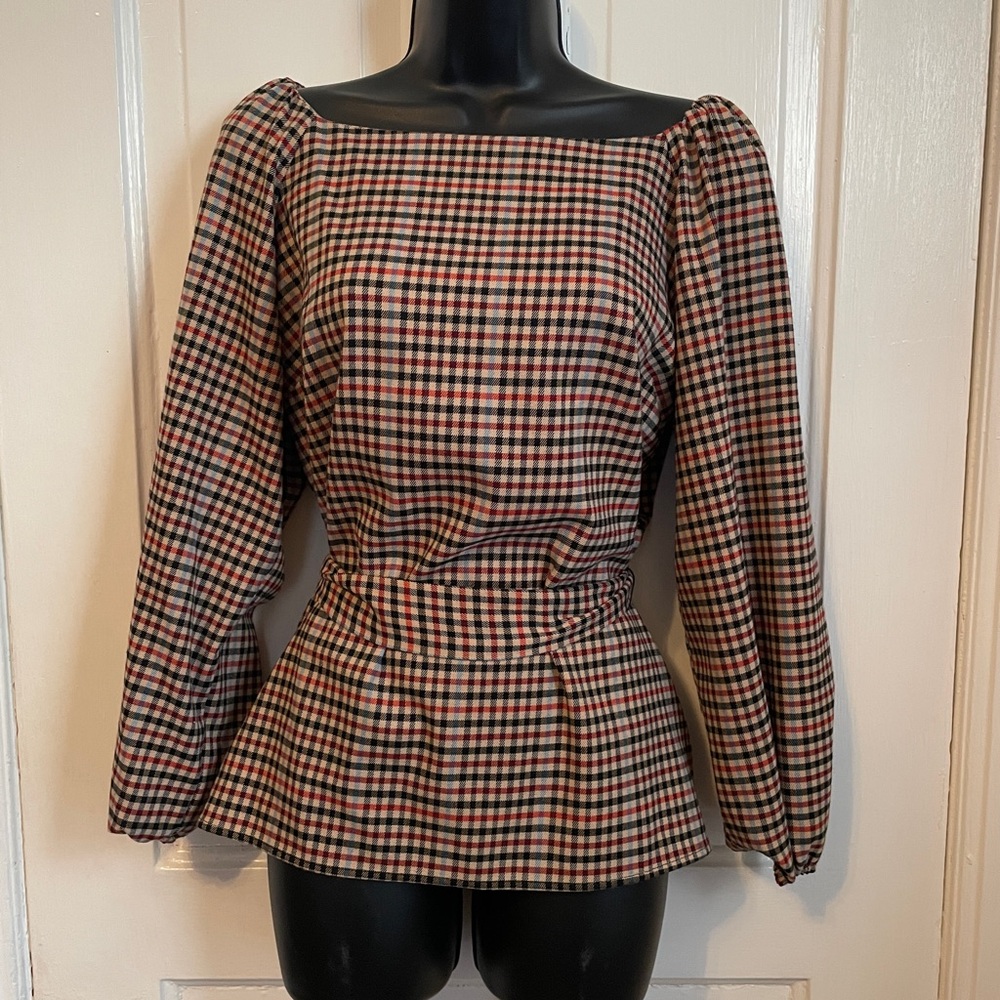 Ann Taylor Peplin Style Checkered Top